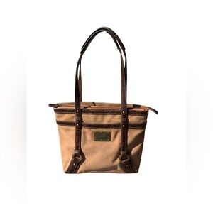 Franco Sarto Faux Suede Tan & Dark Brown Shoulder Bag W Small Flashlight Holder